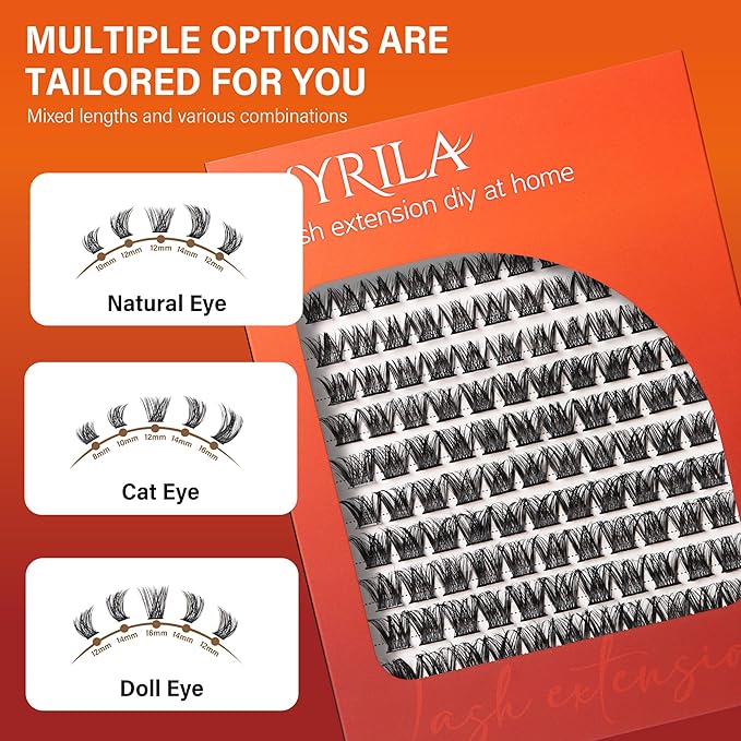 Lash Cluster 132pcs Individual Lashes,8-16mm Diy Lash Extension,D Curl Lash Clusters Wispy,3D Natural Lash Clusters Look Like Eyelash Extension DIY at Home (Orange Whisper-D-8-16mix)