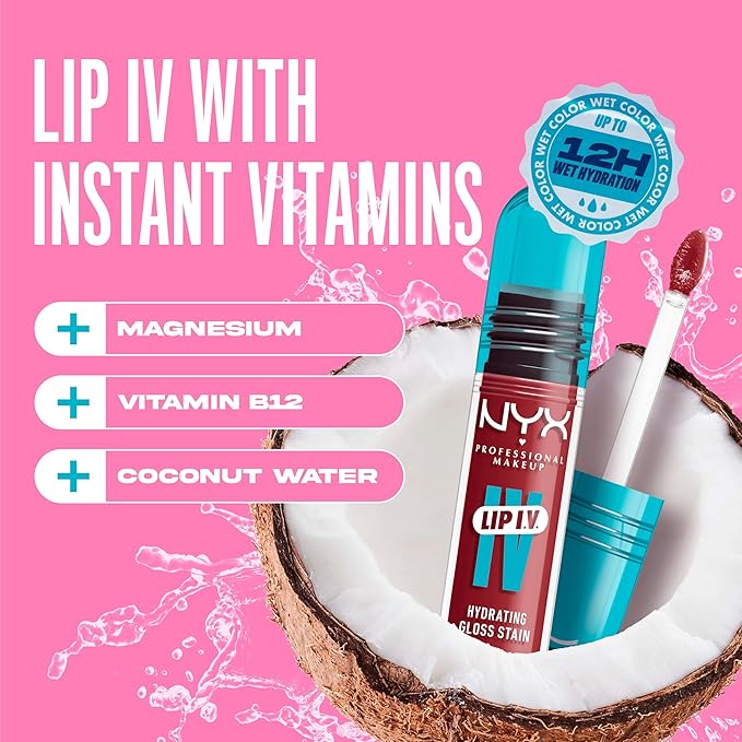 NYX PROFESSIONAL MAKEUP Lip IV Hydrating Glossy Lip Stain with 12HR Hydration - Bubblegum Burst (Pink)