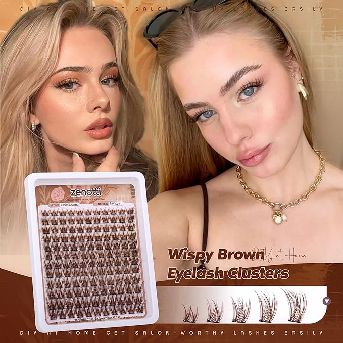 Brown Lash Clusters Wispy Lashes Clusters Natural Cluster Eyelash Extensions Dark Brown Eyelash Cluster C-Curly Individual Lashes Extension DIY Eyelash Extensions 8-16MM 132PCS by zenotti