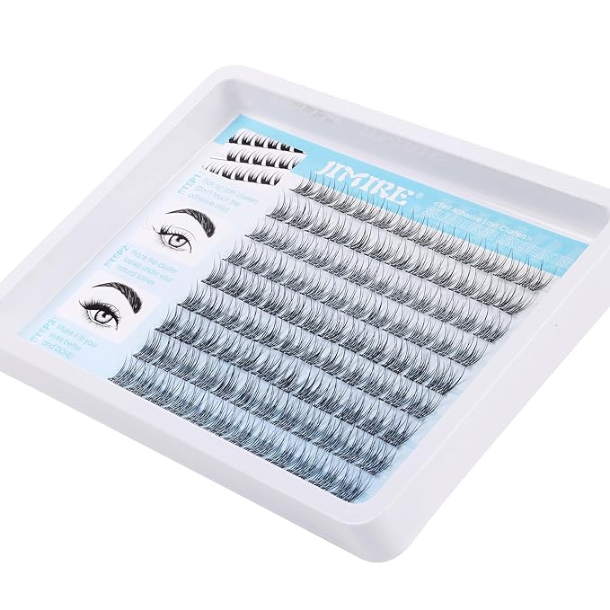 JIMIRE Natural Self Adhesive Eyelashes Wispy Pre Glued Lash Clusters No Glue Needed Press on Lashes Reusable Self Adhesive Lash Clusters Easy to Apply 9-12MM 108Pcs Pack