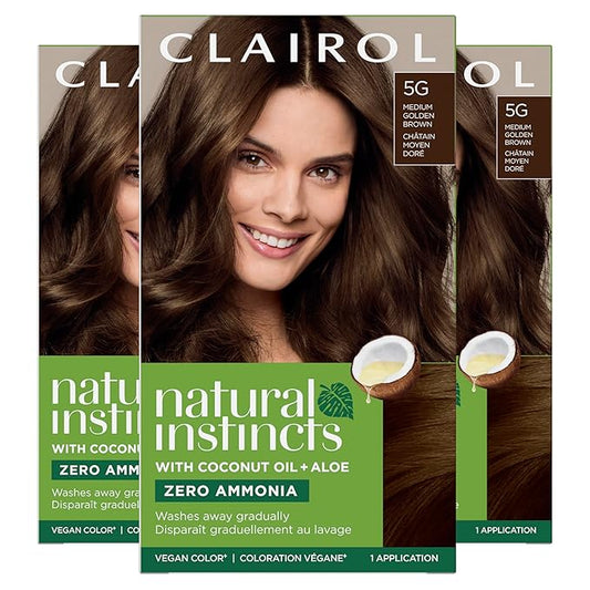 Clairol Natural Instincts Demi-Permanent Hair Dye, 5G Medium Golden Brown Hair Color, Pack of 3