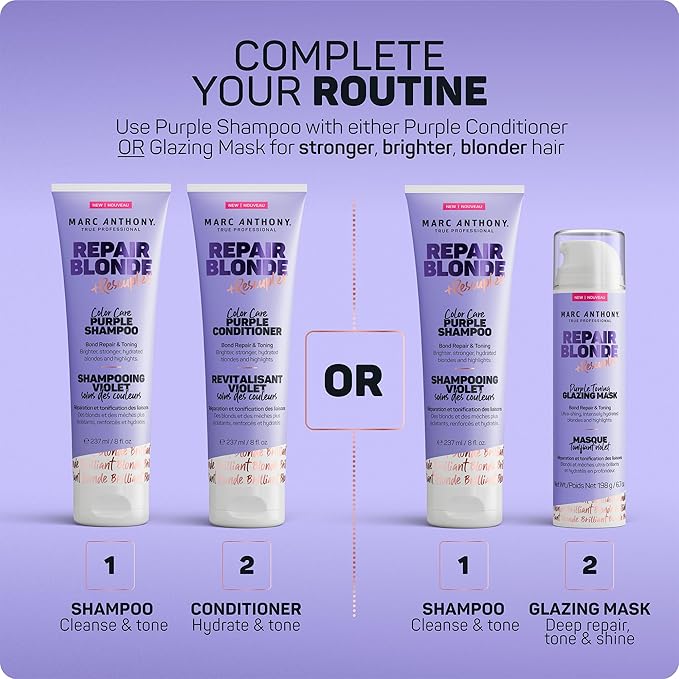 Marc Anthony Purple Conditioner, Repair Blonde Rescueplex Color Care - Neutralizes Brassy Tones and Repairs Bonds, 8oz