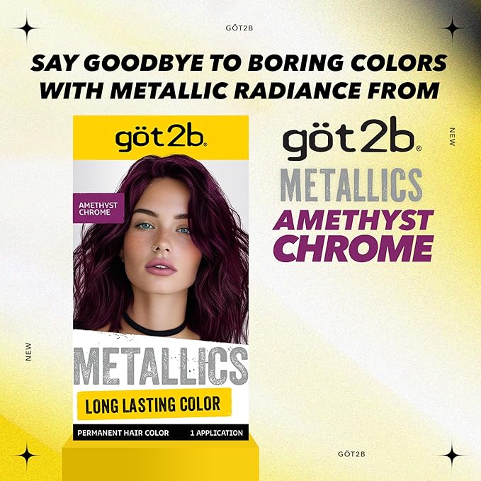 got2b Metallics Permanent Hair Dye, Amethyst Chrome M69, Hair Color for Women & Men, Formulated with Metallic-Shine Booster for Cool, Shimmering Tones, Lasts Up to 30 Washes, 1 Kit (Pack of 2)
