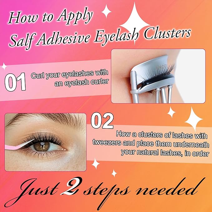 JoMay Self Adhesive Flat Lashes Clusters, Press On No Glue Needed Natural Look, Pre-Glued Eyelash Cluster Extensions, Stick On Lashes Easy Eyelashes For Beginners DIY 56PCS - D Curl Ultra Soft X5