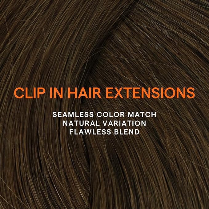 Full Shine Human Hair Clip in Extensions 14 Inch Brown Clip in Hair Extensions Real Human Hair Straight Medium Brown Hair Extensions for Women 7 Pcs 120 G