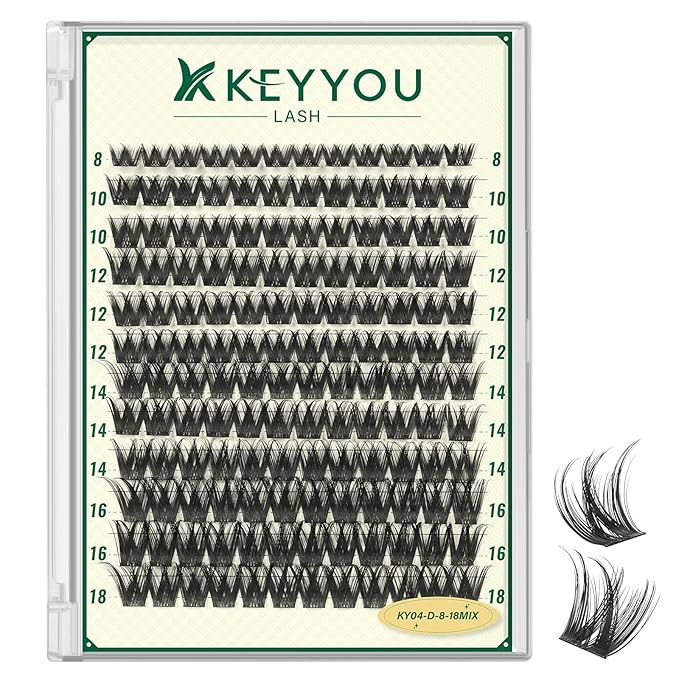 KEYYOULASH Lash ClustersThick Volume Eyelash Clusters D Curl 144pcs Manga Eyelash Clusters Thin Band Lashes Clusters for Beginner DIY Cluster Eyelash Extensions at Home(KY04-8-18MIX)