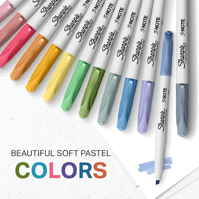 Sharpie S-Note Creative Markers Pastel Highlighters Art Marker Set Assorted Colors Chisel Tip 36 Count
