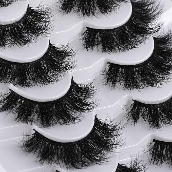 False Eyelashes Cat Eye Lashes Faux Mink Lashes Natural Look Fluffy Wispy Lashes That Look Like Extensions Pestañas Postizas D Curl Lash Strips Short Fox Eye Lashes 7 Pairs Pack