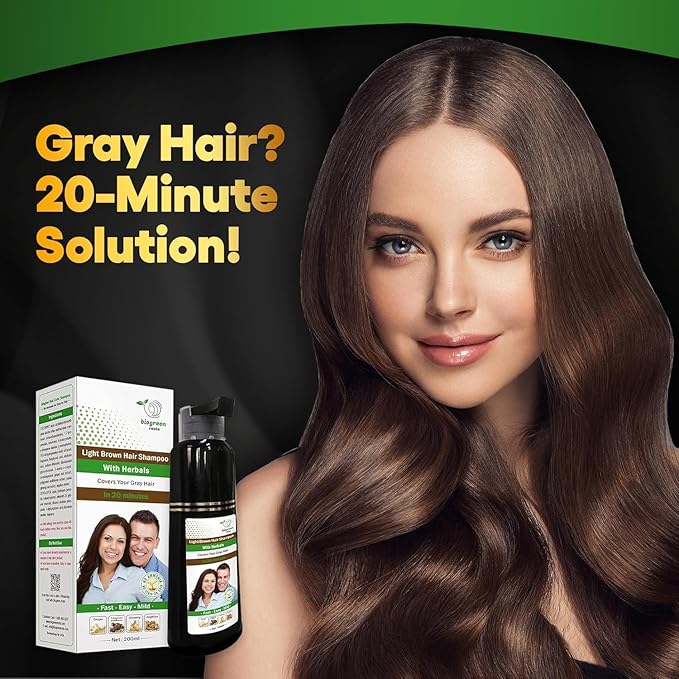 Ammonia-Free & Paraben Free Herbal Hair Shampoo - Hair Dye Shampoo for Women & Men - Natural Color and Herbal Nourishment - No Stain on Skin - Light Brown (2 bottles x 200 ml)