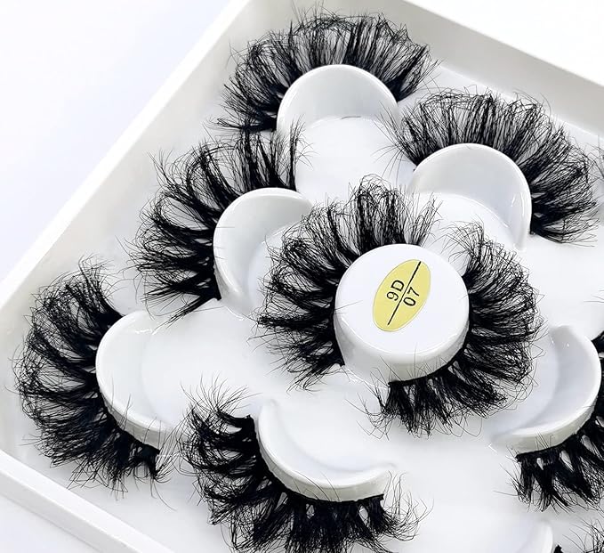 HBZGTLAD new 5 Pairs 25 mm 3d Mink Lashes Bulk Faux with Custom Natural Mink Lashes Pack Short Wholesales Natural False Eyelashes (9D-07)