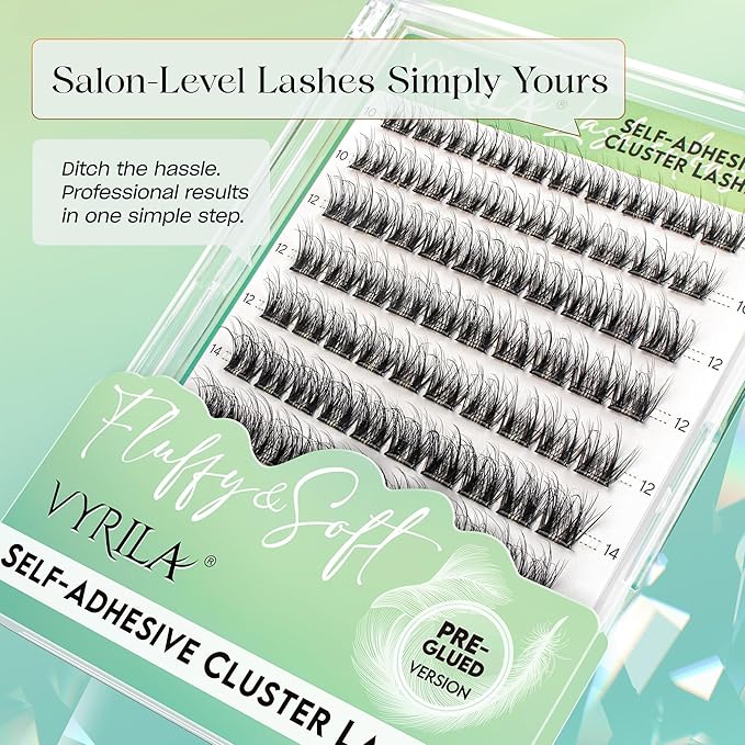 Self-Adhesive Lash Cluster, Pre-Glued Clusters, Pop-On Faux Eyelashes, 3D Thin Band D Curl Natural Look Lahses, Easy to Apply, Reusable 0.05mm Eyelash Extensions (Green Joy-D-0.05-10-16mix)