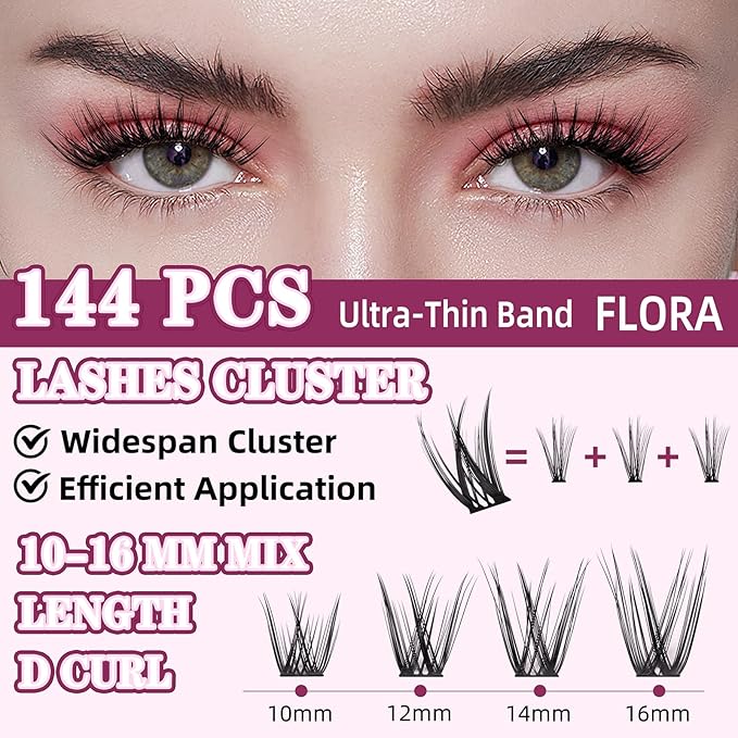 Lash Clusters Kit for DIY Lash Extension at Home, False Eyelashes Set with Bond and Seal, Lash Remover, Tweezers, D Curl Wispy Individual Clusters Eye Lash Extensions Kit (U25 DIY Lash Kit)