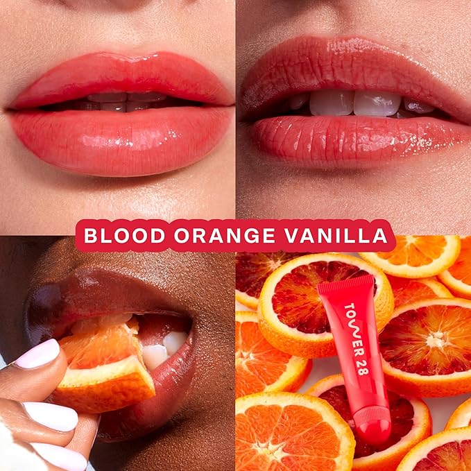 Tower 28 LipSoftie Hydrating Tinted Lip Treatment Balm, Moisturizing Lip Mask for Chapped Lips - Blood Orange Vanilla Flavor, Sheer Red Orange Gloss