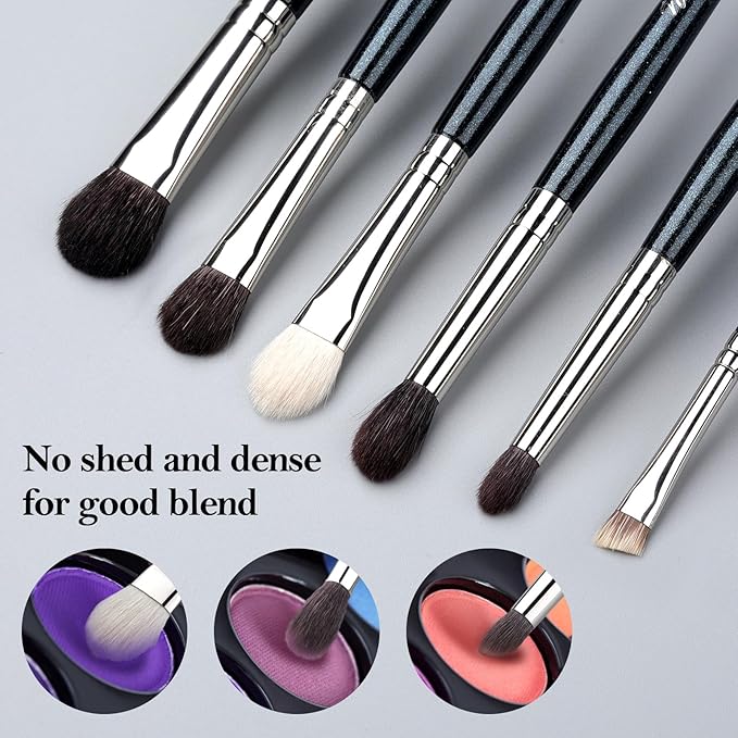 Natural Goat Hair Eye Makeup Brush Set, 6 Pcs Professional Blending Eyeshadow Makeup Brushes for Concealer Eyebrows Eyeliner, Soft Hairs & Wood Handle… (blue 6pcs)