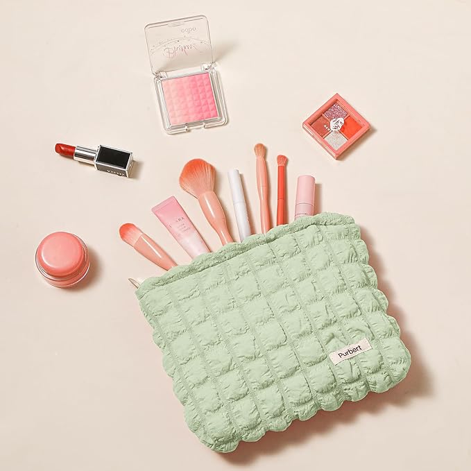 Makeup Bag, Bubble Cloud Travel Cosmetic Bag Organizer, Large Capacity Toiletry Make Up Bags with Zipper for Women and Girls, Light Green