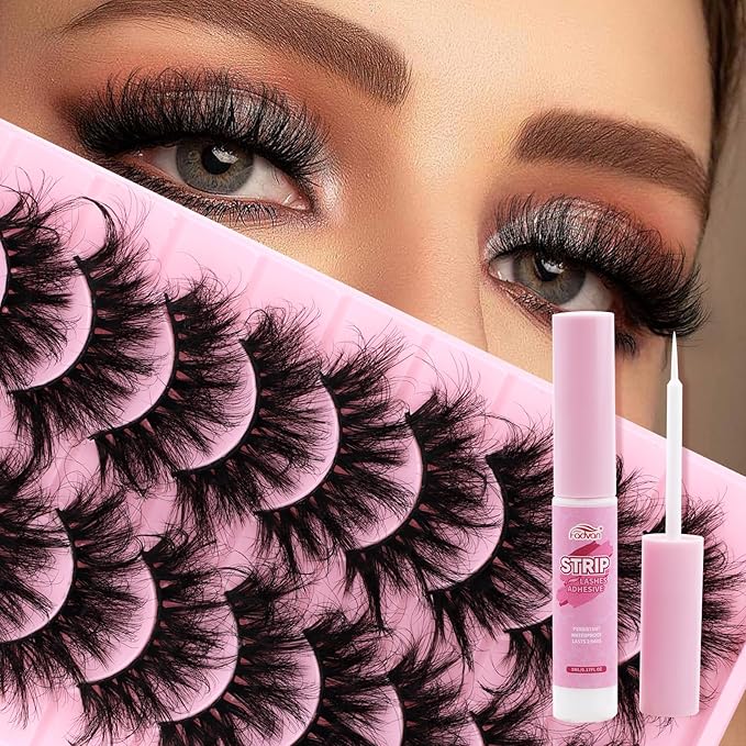 FADVAN False Eyelashes Faux Mink Lashes 6D Volume Full Cat Eye Long Dramatic Strip Lashes That Look Like Extensions With Lash Glue Thick Cat Eye False Eyelashes Pack 10 Pairs-D02