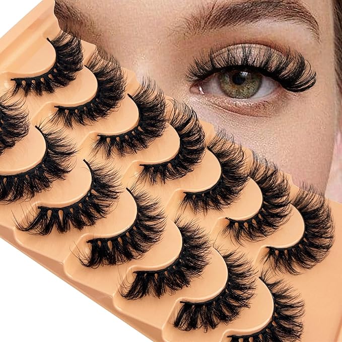 YASNAI Mink Lashes Wispy Cat Eye Lash 16MM Full Volume Fluffy False Eyelashes that Look Like Extensions Thick Soft D-Curly Fake Eyelash 7 Pairs Pack