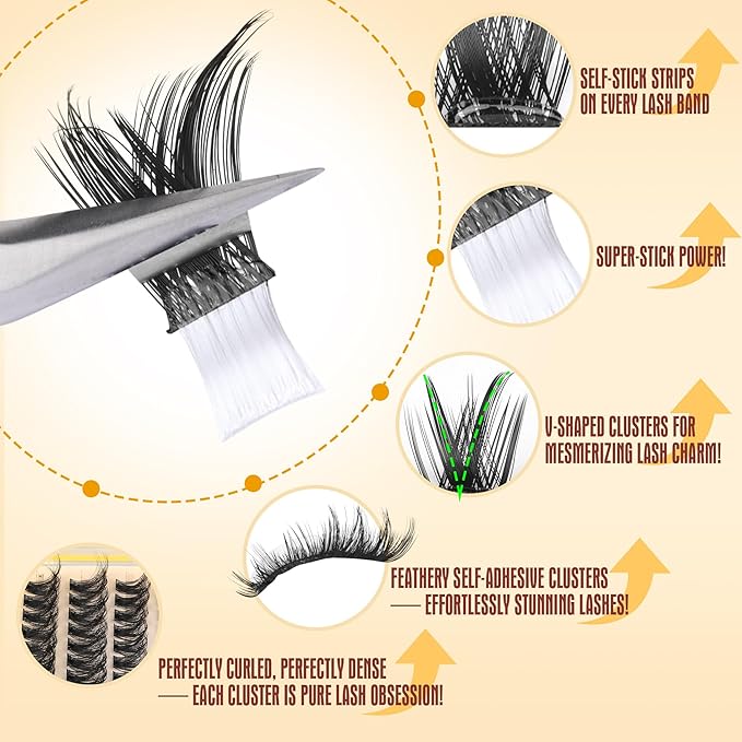 Self Adhesive Lash Clusters Natural No Glue Eyelashes Pre-glued Cluster Eyelash Extensions Wispy Reusable Self Adhesive Eyelash Clusters 120Pcs 10MM-18MM