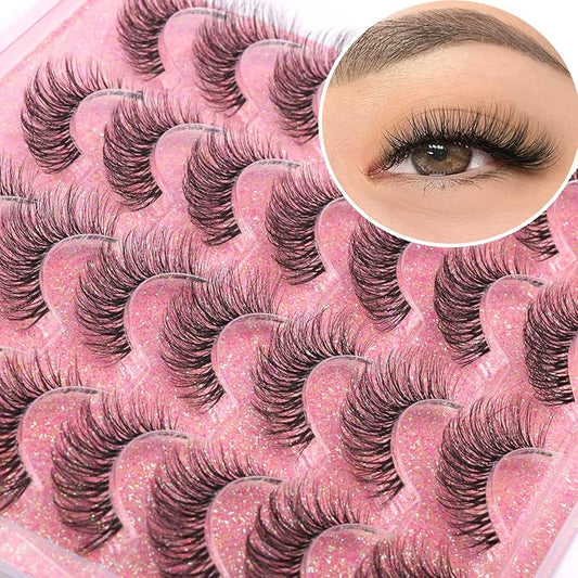 14mm Lashes Natural Look Wispy Eyelashes Faux Mink Lashes Clear Band Short Natural False Lashes Cat Eye Daily Soft Strip Lashes Pack by Kiromiro