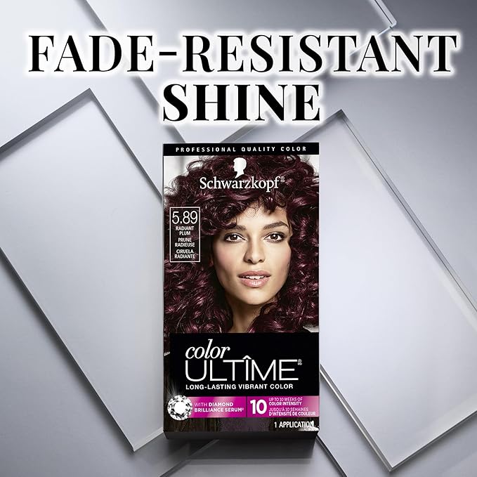 Schwarzkopf Color Ultime 5.89 Radiant Plum Hair Dye, Permanent Intense Black with Diamond Brilliance, Fade-Resistant, Covers Grays, All Hair Textures