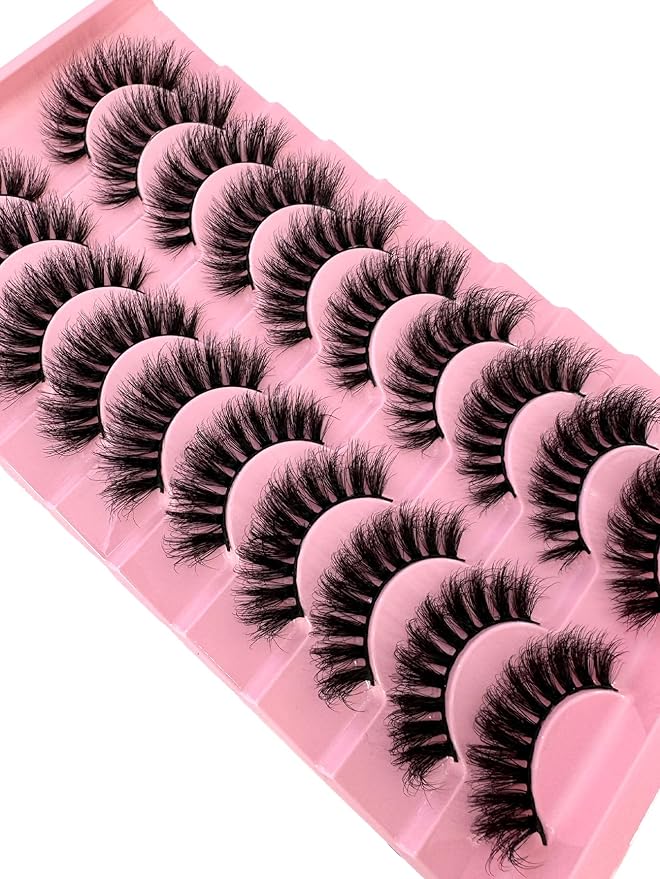 HBZGTLAD New 10 Pairs 3D Mink Lashes False Eyelashes Handmade Wispy Fluffy Long Lashes Natural Eye Makeup Tools Eye Lashes (7-4)