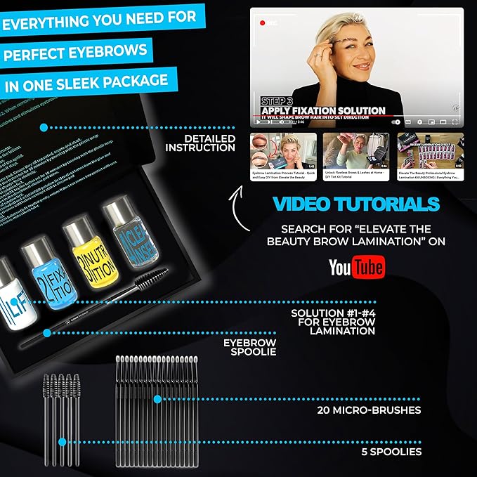 Elevate The Beauty Brow Lamination Kit | At Home DIY Eyebrow Lamination Kit For Instant Brow Lift | Professional Eye Brows Supplies for Fuller Eyebrows | Lasts For Upto 6 Weeks