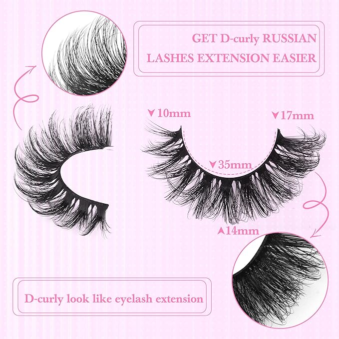 False Eyelashes Russian Strip lashes zanlufly Cat Eye Eyelashes Faux Mink Lashes D-Curly Volume Fake Lashes Look Like Extension Eyelashes Long Strip Wispy 14 Pairs Lashes