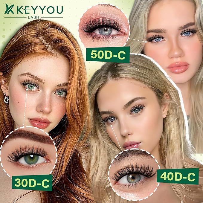 KEYYOU Lash Extension Kit DIY 300Pcs Lash Clusters Eyelash Extension Kit 50D C Curl 9-18MIX Lash Clusters Kit with Lash Glue Remover Applicator Easy to Use for Beginners(Kit,50D-C,9-18MIX)