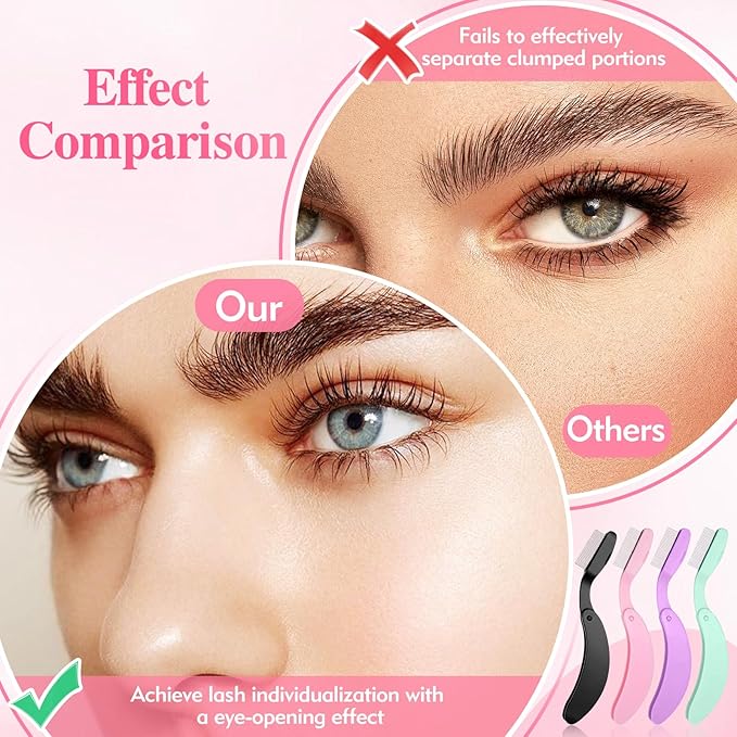 4-Pack Eyelash Combs, Eyelash Separator Tool for Clump-Free & Defined Lashes, Folding Lash Comb Eyelash Brush with Steel Comb Teeth