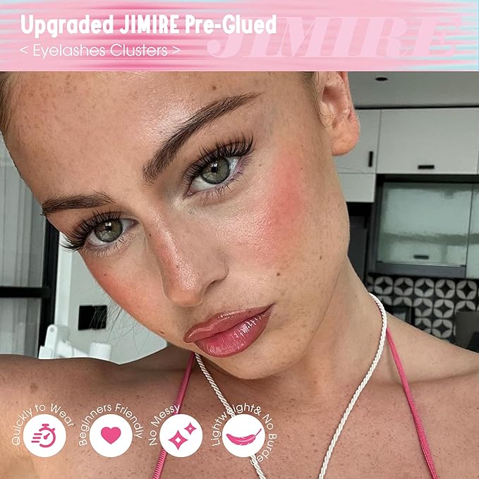 JIMIRE Manga Self Adhesive Eyelashes Natural Look 11-13MM Wispy Pre Glued Lashes Clusters Anime Press on Lash Clusters Reusable Self Adhesive Eyelash Clusters Quick to Wear