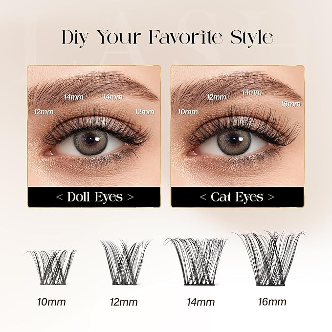 BEFER Lash Clusters, 144 Pcs D Curl Eyelash Clusters Volume Individual Lashes Extensions 10-16MM Fluffy Cluster Eyelash Wispy Cluster Lashes DIY At Home(Radiance,FD03)