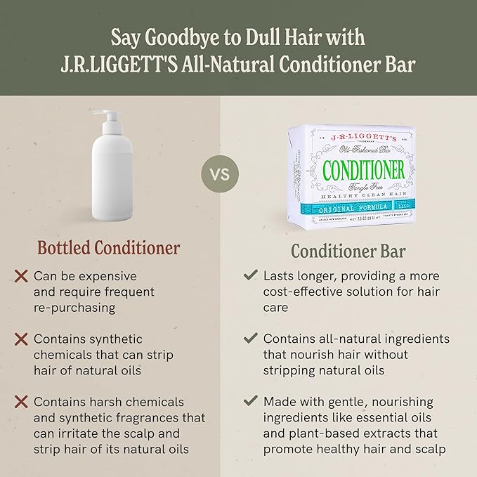 J·R·LIGGETT'S Conditioner Bar - Original Formula, All Natural Hair Conditioner with Coconut Oil & Cocoa Butter - Sulfate Free, Gmo Free, Plant-Based Ingredients for Soft & Smooth Hair, 1.75oz - 1 Pack
