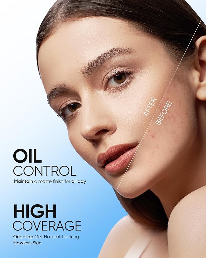 Velvet Matte Cushion Foundation Blue Ultra Cover Powder Foundation, 12h Oil-Control, Lightweight, Long-Lasting, Waterproof Korean Cushion Makeup(#04 Beige)