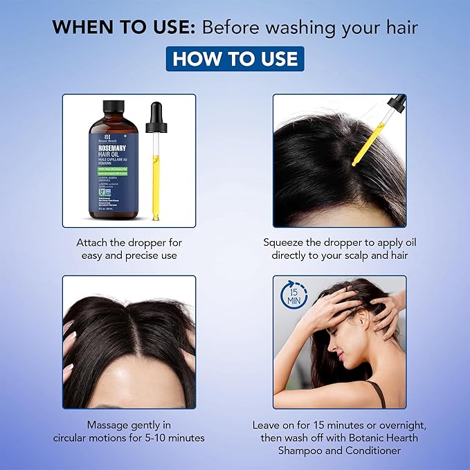 Botanic Hearth 100% Pure Rosemary Oil For Hair Growth | Infused with Biotin, Jojoba & Castor Oil | Hair Oil Repairs Dry Damaged Hair, Strengthening, Healthier - Hair Tonic, 2 fl oz