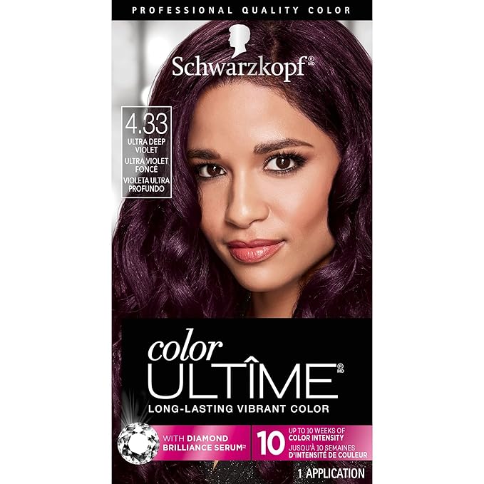 Schwarzkopf Color Ultime 4.3 Ultra Deep Violet Hair Dye, Permanent Intense Black with Diamond Brilliance, Fade-Resistant, Covers Grays, All Hair Textures