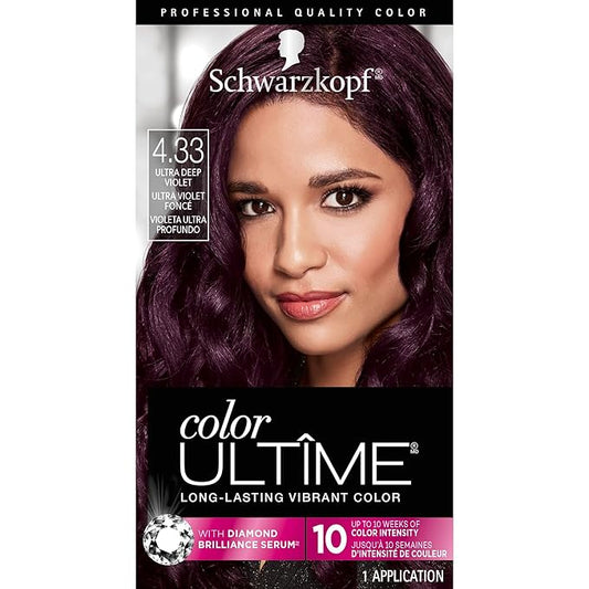 Schwarzkopf Color Ultime 4.3 Ultra Deep Violet Hair Dye, Permanent Intense Black with Diamond Brilliance, Fade-Resistant, Covers Grays, All Hair Textures