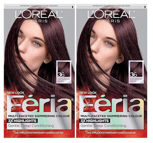 L'Oreal Paris Feria Multi-Faceted Shimmering Permanent Hair Color, Chocolate Cherry, Hair Dye Kit, Pack of 2