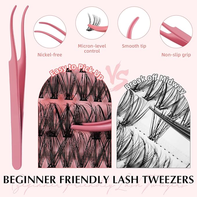 Lash Extension Kit 300PCS Lash Clusters Kit D Curl Eyelash Cluster 8-16mm 30D 40D 50D Individual Lashes Kit with Lash Bond and Seal Lash Tweezers（30D+40D+50D-D Kit, 8-16MIX）