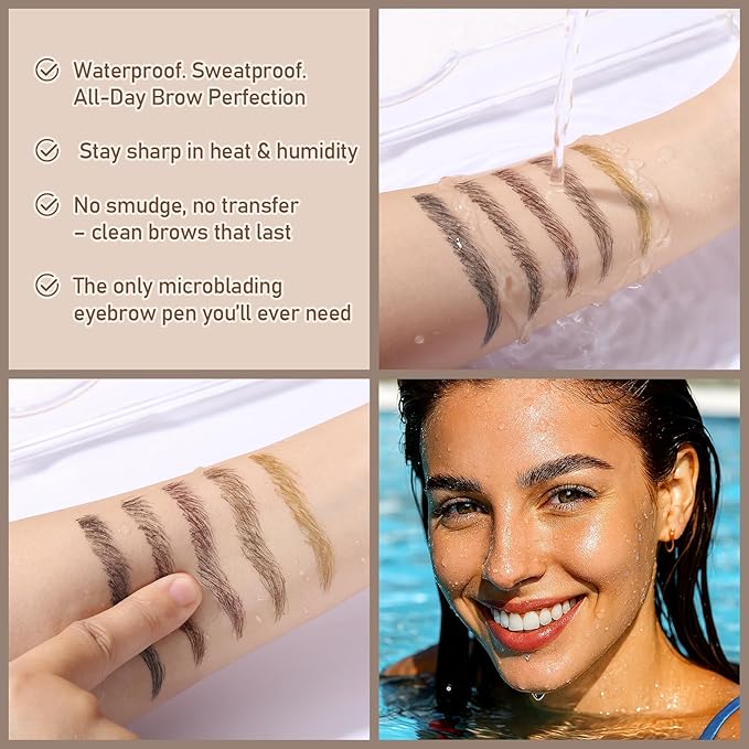 Dual-Ended Microblading Eyebrow Pencil for Women, 2 in 1 Liquid Eyebrow Pencil with Curved Tip and 4D Brow-Fection Microblading Pen, Shaped Fill HairLike Waterproof Lasting Eyebrows 03 Dark Brown