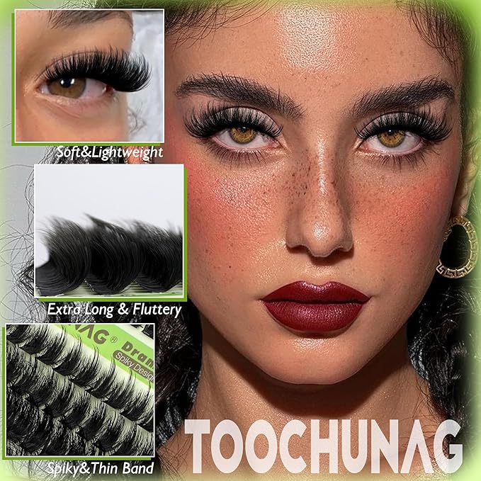 TOOCHUNAG Thick Lash Clusters 12-24mm Long Fluff Cluster Eyelash Extensions 180D+240D Spiky Curly Eyelash Clusters 192Pcs Wispy Soft Individual Lashes DIY Lash Extension