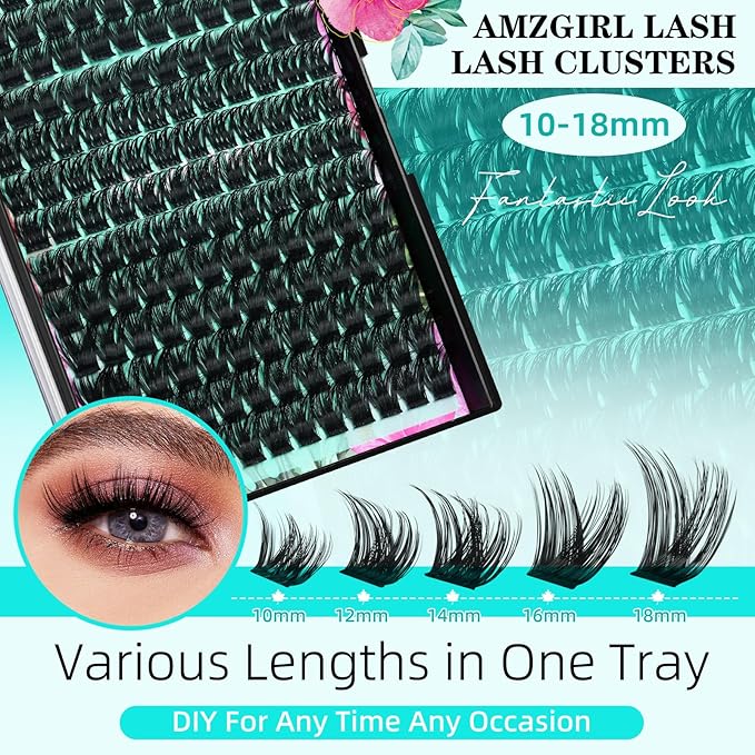 Lash Clusters Kit 168pcs Lash Extension Kit Cluster Lashes Natural Look with Lash Bond and Seal Waterproof, Lash Tweezer with Wet Look Ultra-Thin Band Lashes(Geranium-Kit,D-10-18mm)