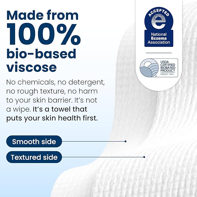 Clean Skin Club Clean Towels XL®, 100% USDA Biobased Face Towel, Disposable Face Towelette, Eczema Association Accepted, Makeup Remover Dry Wipes, Ultra Soft, 50 ct per pack, 2 Packs, 100 Ct Total
