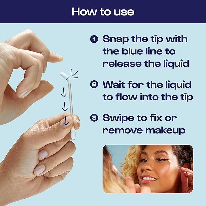 Alleyoop Cotton Swabs for Makeup, Tip Off Liquid-Filled Makeup Removing Swabs (24 Count, 3 Pack) - Easy-To-Use & Space Saving Makeup Remover - Disposable Cotton Tips for Eye, Lip, Eyebrow, & Eyeshadow