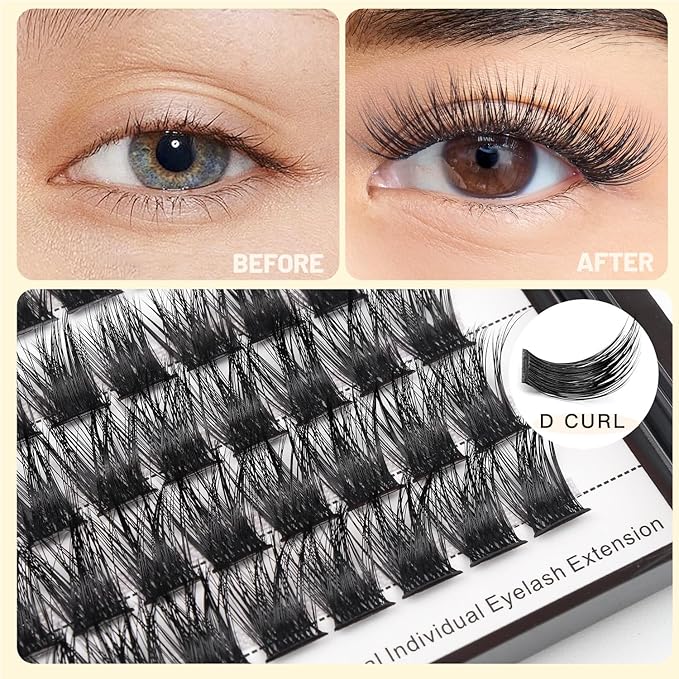 Bodermincer 120 Clusters 10mm+12mm/12mm+14mm/14mm+16mm Mixed Wide Cluster False Eyelash Individual Cluster EyeLashes Grafting Fake False Eyelashes Eyelash Extension (KIT M01 Black 14mm+16mm Mixed)