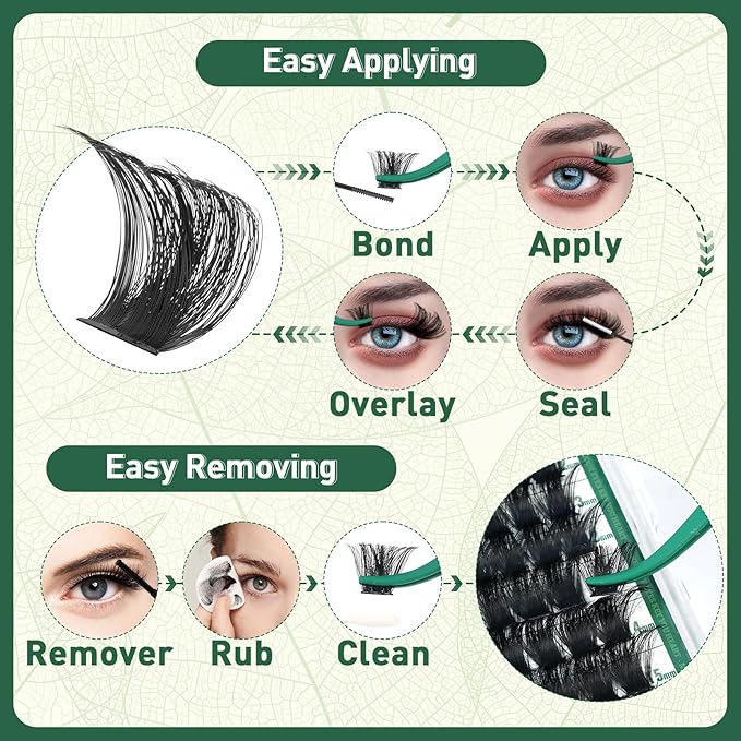 Lash Clusters 182Pcs Eyelash Clusters KEYYOU 200D D Curl 9-18MIX Clusters Lashes Thick Super Soft Wispy DIY Eyelash Extension at Home(200D-D,9-18MIX)