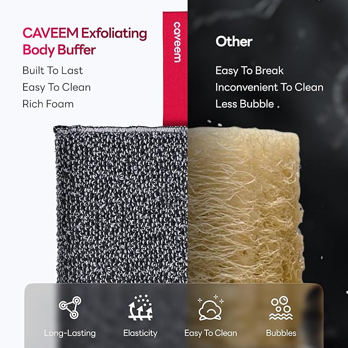 Exfoliating Body Scrubber, Large Bath and Body Scrub Buffer, Dual Texture Body Exfoliator for Remove Dead Skin, Soft and Rough Lightweight Square Sponge for Shower (2 Pack)