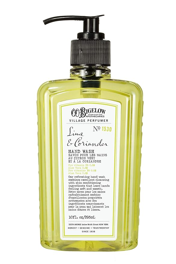 C.O. Bigelow Lime Coriander Hand Wash, Village Perfumer Liquid Hand Soap with Aloe Vera & B5, 10 Fl Oz