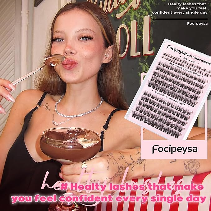 Focipeysa Natural Lash Clusters Eyelash Clusters Natural Wispy Lash Extensions Cat Eye Eyelashes Extension C-curl Individual Eyelashes Extensions 10-16mm Eyelashes Clusters DIY Lashes