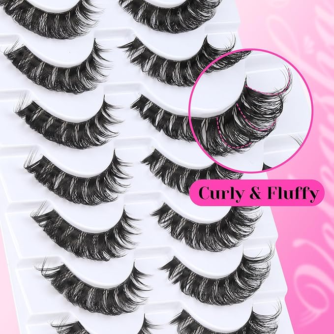 Veleasha Lashes Fluffy False Eyelashes with Clear Band Volume Eyelashes Looks Like Lash Extensions CC Curl Soft Fake Lashes Strips Lashes 10 Pairs Pack (P32E-T)
