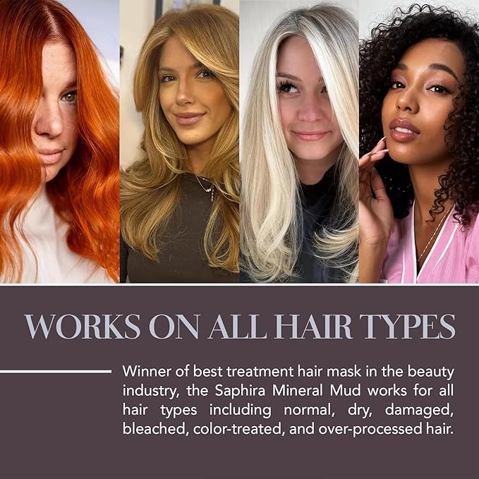 Saphira Mineral Mud Hair Mask, Deep Healing Hair Treatment for Dry, Damaged, Bleached, Color-Treated Hair and Scalp, Sulfate-Free, Paraben-Free, Repairs, Hydrates and Adds Shine, 16.9 Ounce